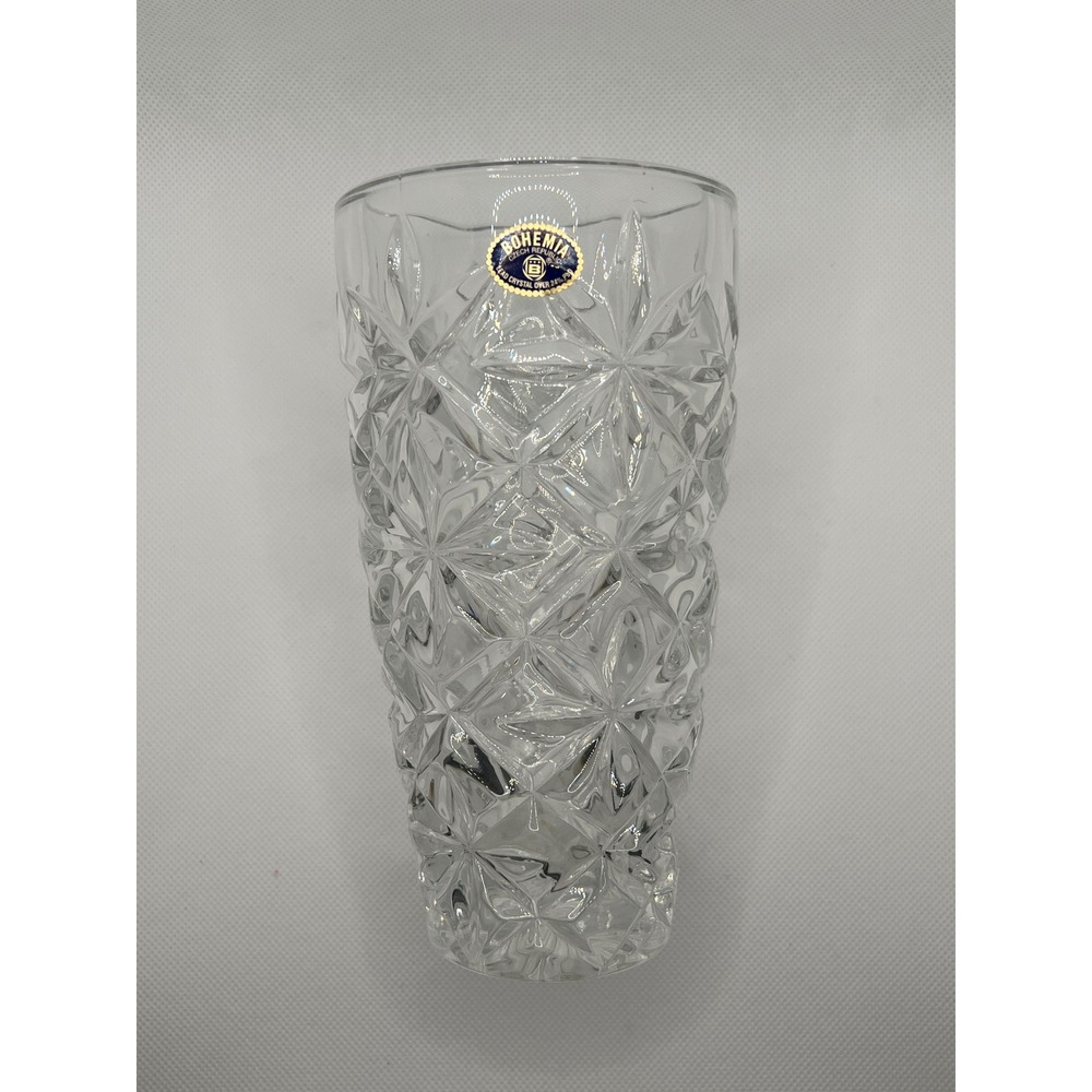 Bohemia Crystal Vase Unisex New Clear Starburst Cut Glass Czech Republic 7" Tall